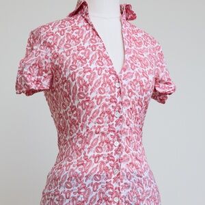 Guglielminetti red Blouse, light weight, very fitted cut, made in ITALY XS